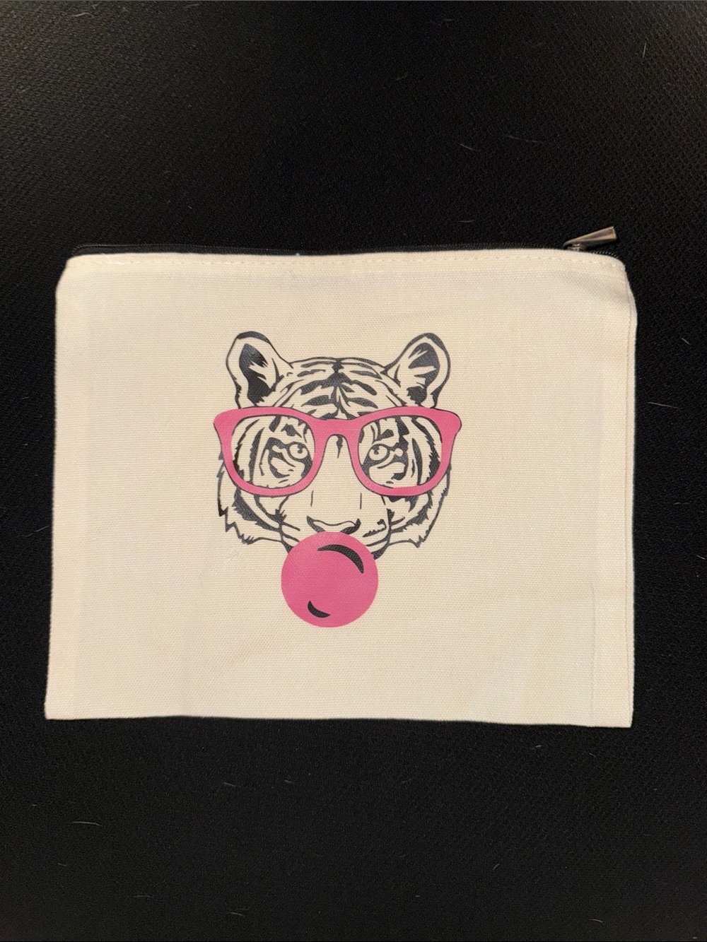 White Canvas Tiger Print Pouch with Pink Accents - Picture 3 of 4